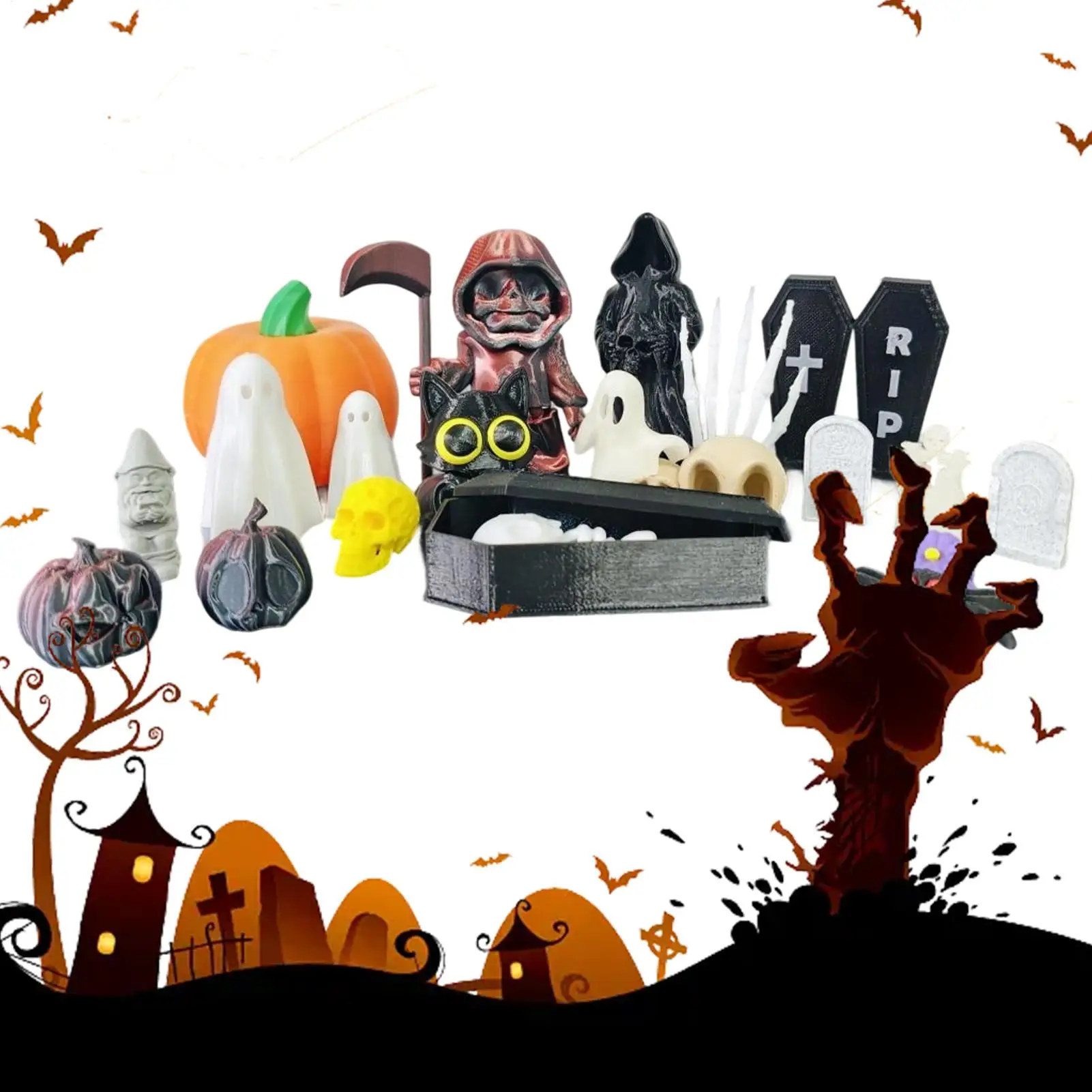 Halloween Miniatures 20 Pieces Halloween Decor Pumpkin Ghost Figurines Sets Skull Statue Small Home Decor for Holiday Birthday