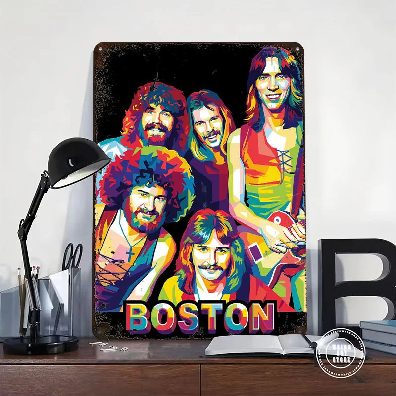 Boston Band Pop Art Tin Poster Customized Wall Art Retro Vintage Metal Signs for Fans Room Bathroom Decor Home Decoration Gaming