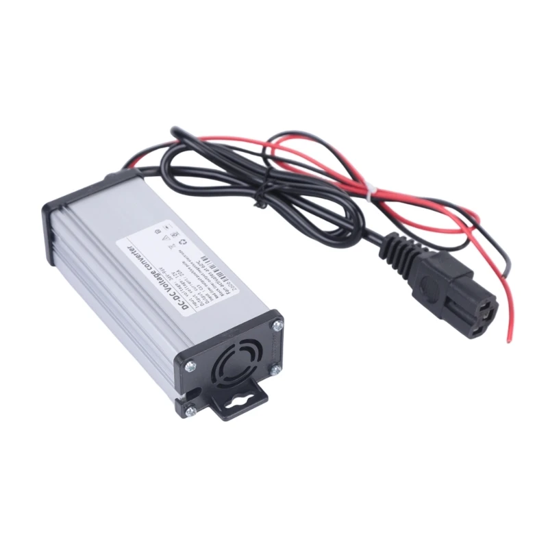 M76E Motorcycle 12V 20A Power Unit from 36V to 96V Input, 3 Pin Input Side, Wire Output, and Fan Cooled Metal Housing for