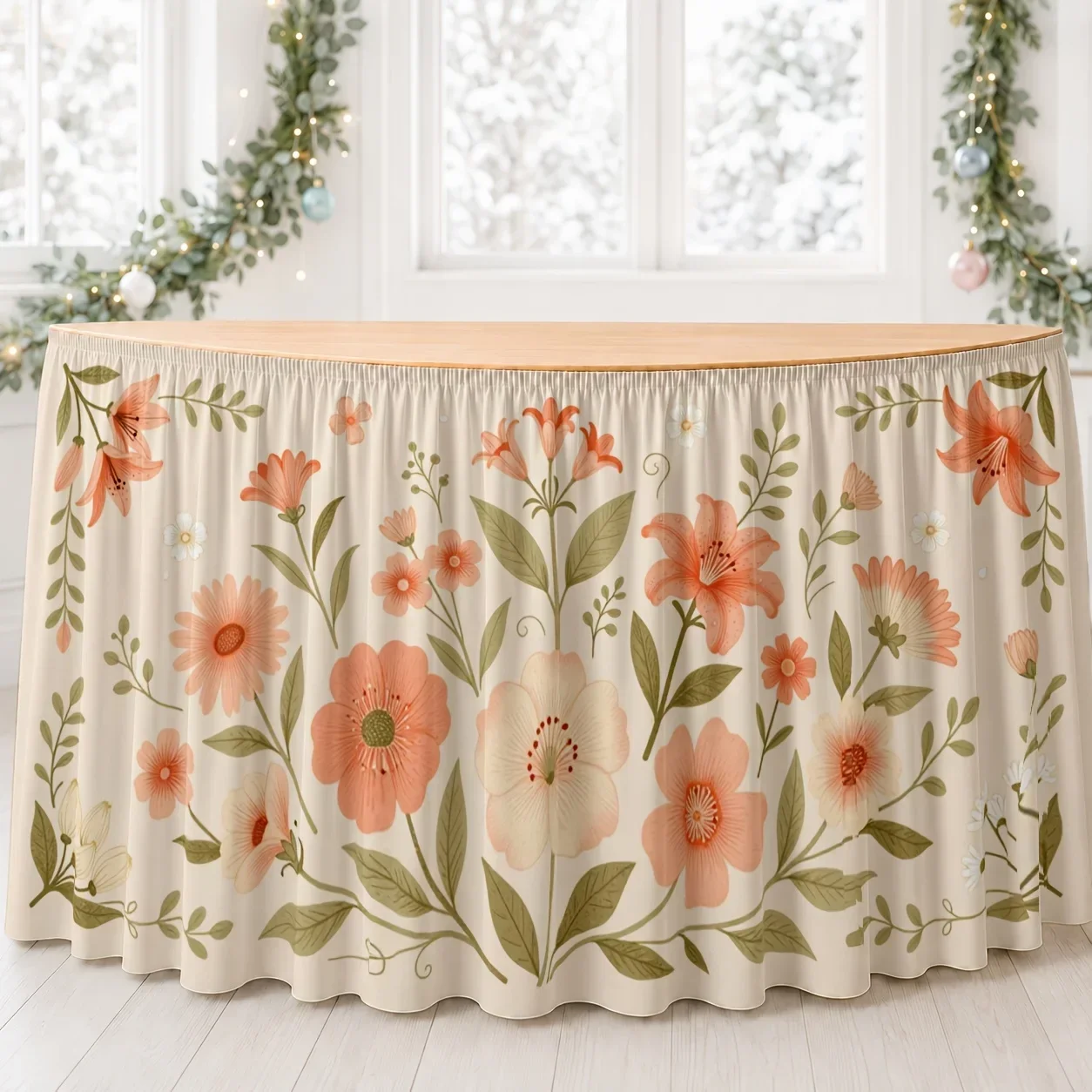 One table skirt. Floral table skirt. Polyester retro botanical style. Elegant and exquisite. Spring garden party.xzj