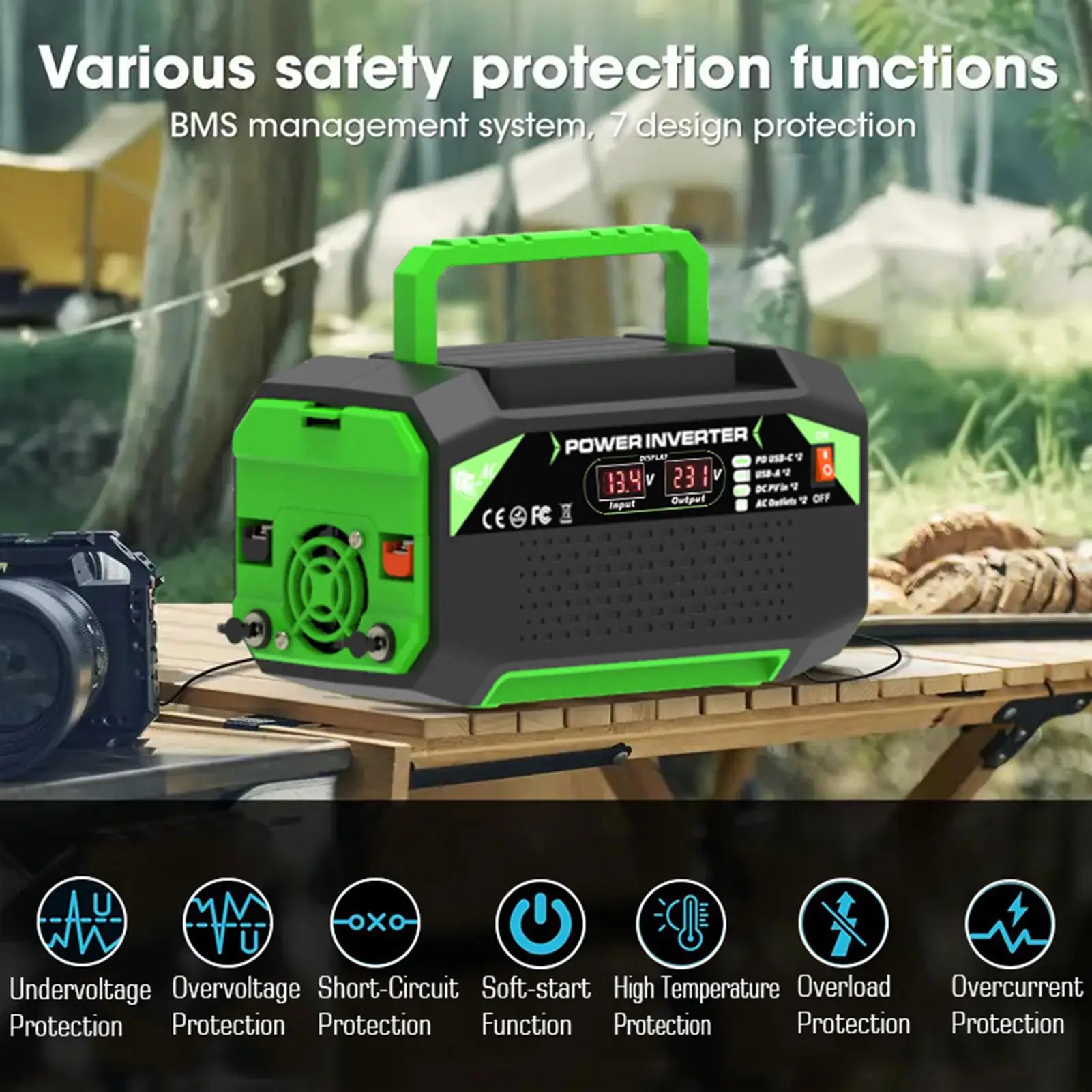 

Car Voltage Inverter 300W Car Voltage Converter Inverter Digital Display Charger With 2 Sockets 4 USB Ports Plug Outlet For