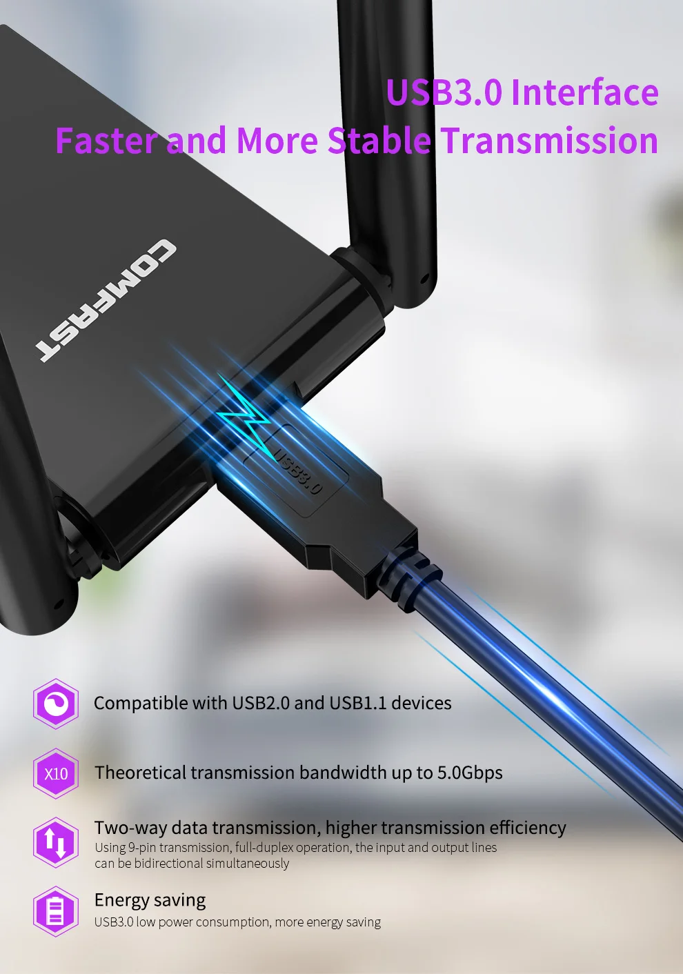 1900Mbps USB3.0 Wireless Network Card RTL8814AU High Power WiFi Adapter Long Range 2*6dBi Antennas Support Kali Linux Monitor