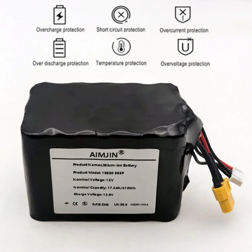 12V 17.5Ah High Capacity 3S5P Li-ion Battery for RC Airplane Drone Quadrotor - Rechargeable UAV Battery with Connectors XH2.54+X