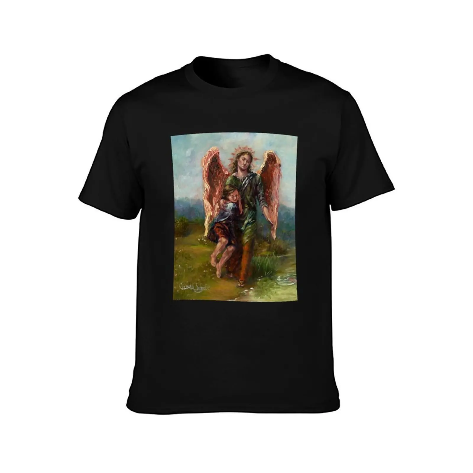 Archangel Raphael with Tobias T-Shirt Fashion Print Casual Short Sleeve T-Shirt