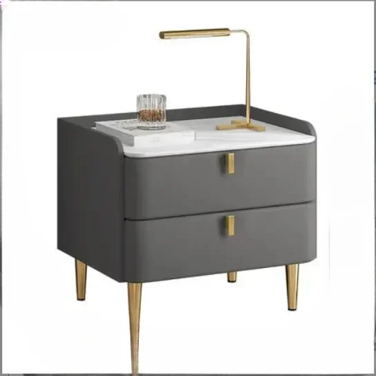 

Modern Style 2 Drawers Solid Wood Bedside Table With Sintered Stone Top Bedroom Faux Leather Nightstands Home End Table