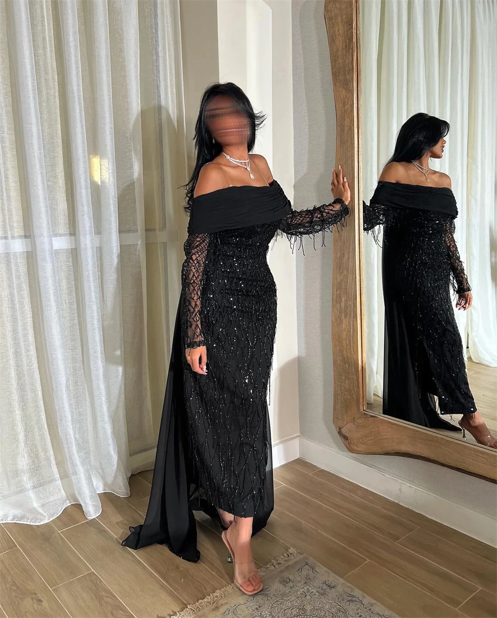 

Customized Classic Chiffon Evening Dress Modern Off the Shoulder Homecoming Dress Soft Sweep Train Special Occasion Gowns