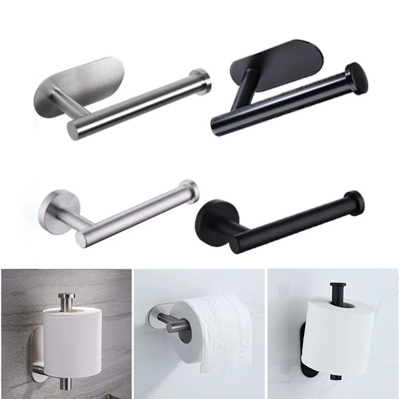 Self-Adhesive Stainless Steel Toilet Roll Paper Towel Toilet wall Mount Holder Organizers Punch-Free Rack Tissue Accessories U26