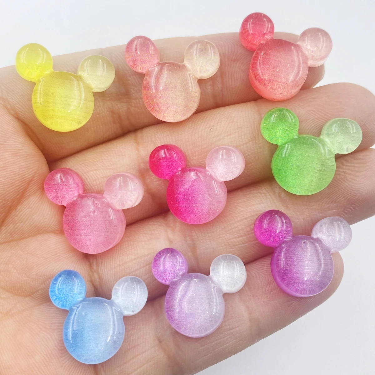 20PCS Color Cartoon Mouse Head Flat Back Resin Figurine Scrapbook DIY Bow Hairpin Decoration Craft Accessories