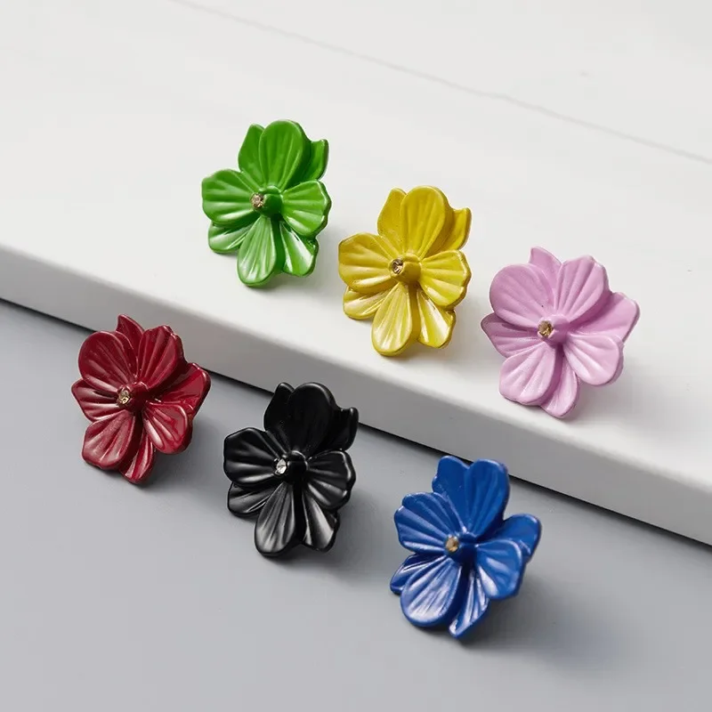 1pc Colorful Flowers Kitchen Cabinet Door Handle, Bedroom Wardrobe Knob, Children's Room Furniture Decoration Handle,Black Pink