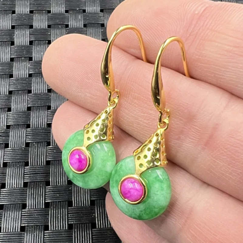 Jade Dry Green Jade Buckle Jade Earrings Emerald Jade Buckle Inlaid Earrings Optimized Sugilite Jewelry Earrings Earrings