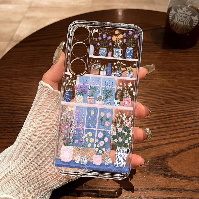 Kreatives Blumen-Bücherregal Transparente Hülle für Samsung Galaxy S25 S24 S23 Ultra S22 S21 FE A16 A15 A36 A56 A55 A54 A53 Note 20 Cover – Detail 7