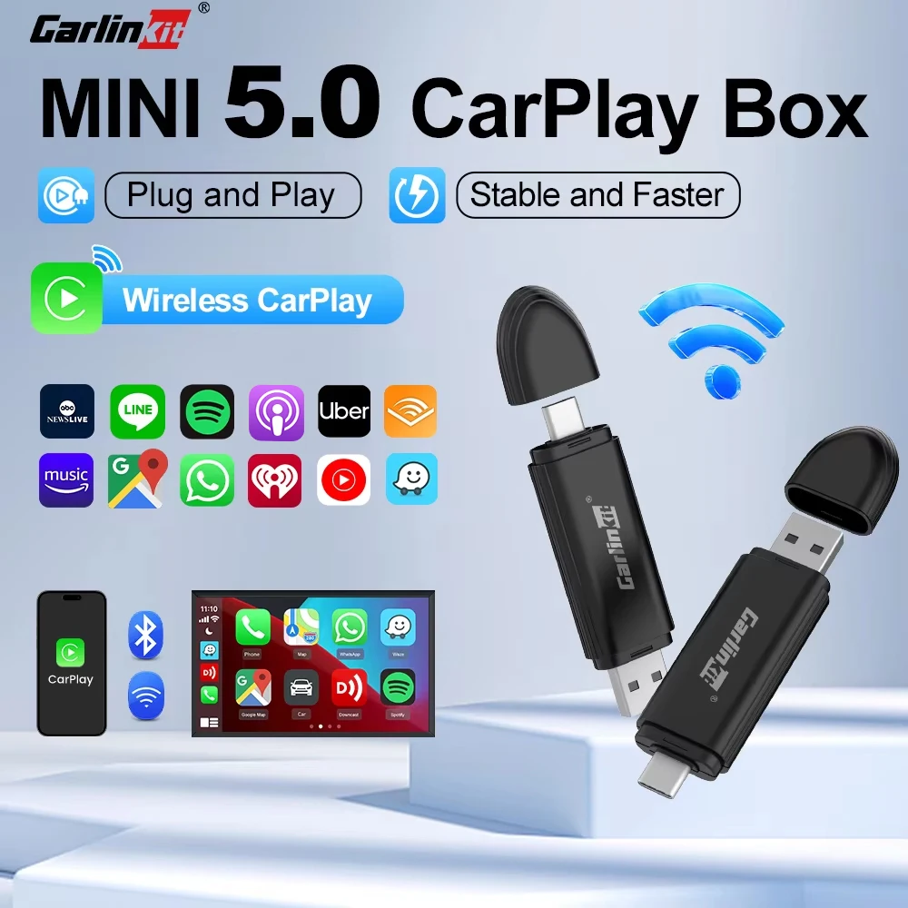 CarlinKit MINI5 Wired CarPlay To Wireless CarPlay Car USB Adapter Online Upgrade Plug &Play 2.4G&5Ghz WiFi Wireless Auto Connect