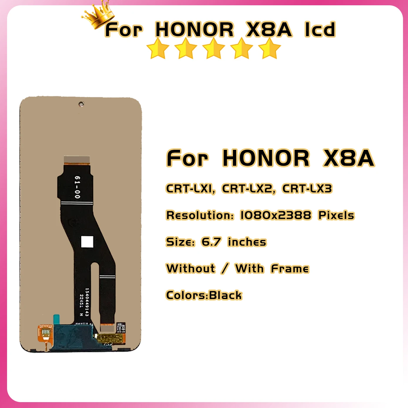 6.7\'\' LCD For Huawei Honor X8a LCD CRT-LX1 CRT-LX2 CRT-LX3 Display Touch Screen Replacement X8a Digitizer Assembly