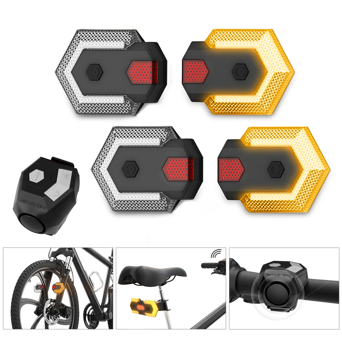 LED Bicycle Wireless Remote Control Taillight Warning Tail Lamp Cycling Bike Turn Signal Light + Bike Electronic Bell Horn