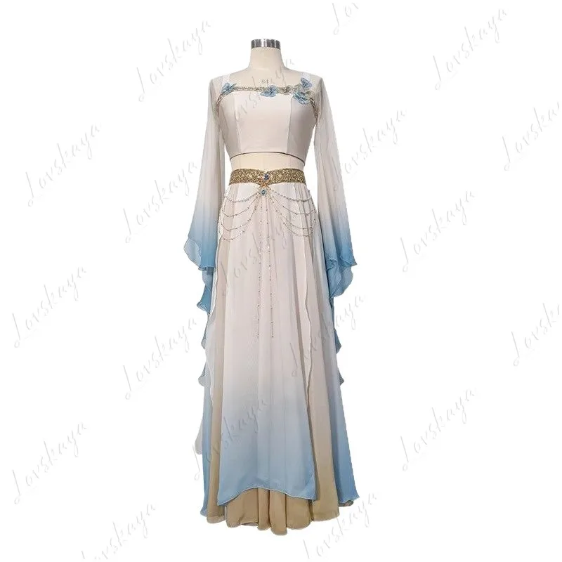 고전 무용 의상 우아한 요정풍 큰 치마 고대 스타일 공연 의상 이국적인 둔황 스타일 싱글 탑 엘라스테인