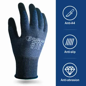1/3雙防割工作手套,符合ANSI CUT4標準,3D舒適彈性貼合,強力抓握,耐用砂面丁腈橡膠 10 最佳銷售 防割手套 - №1