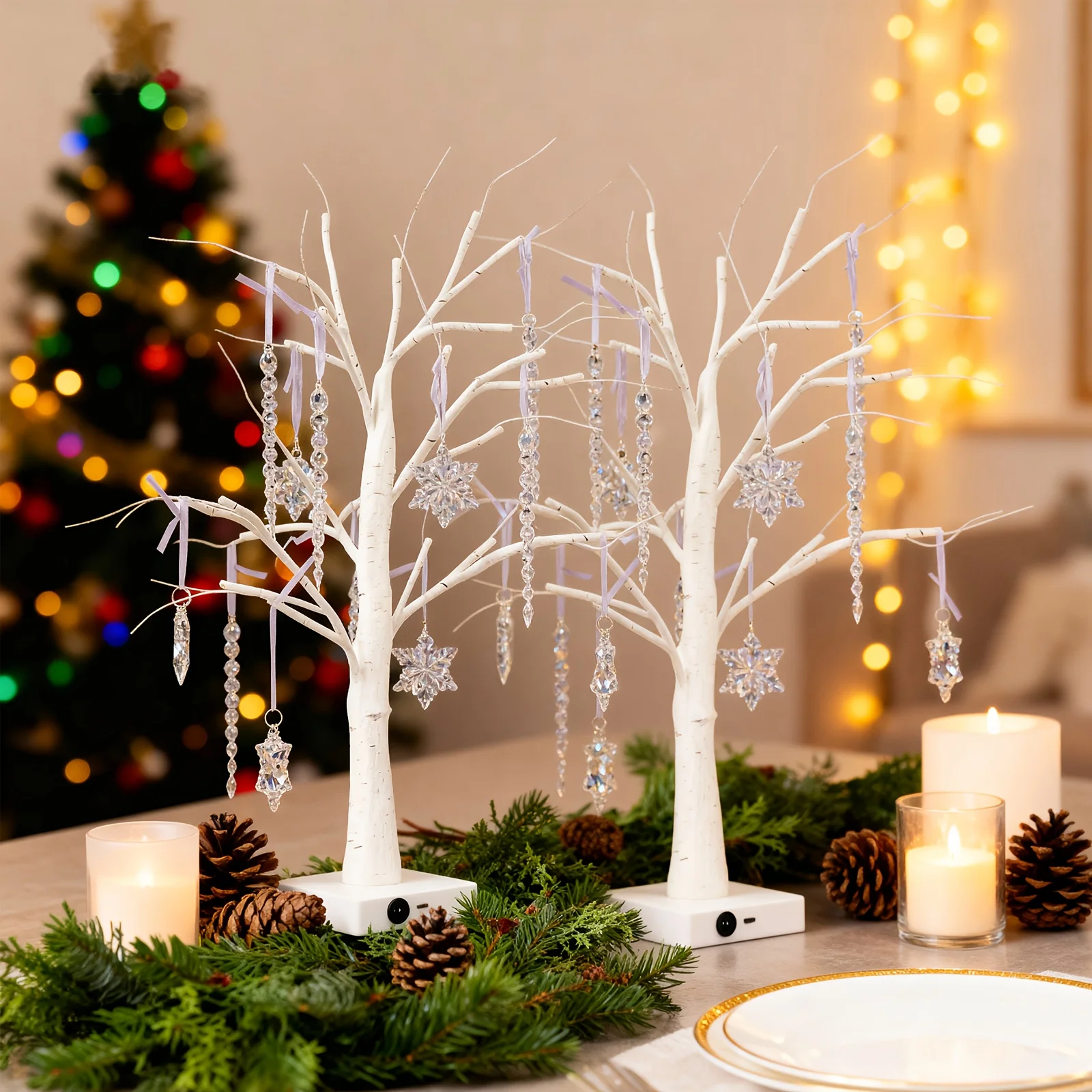 Home Decor Tree - Sepasang Lampu Natal Bentuk Kepingan Salju,
