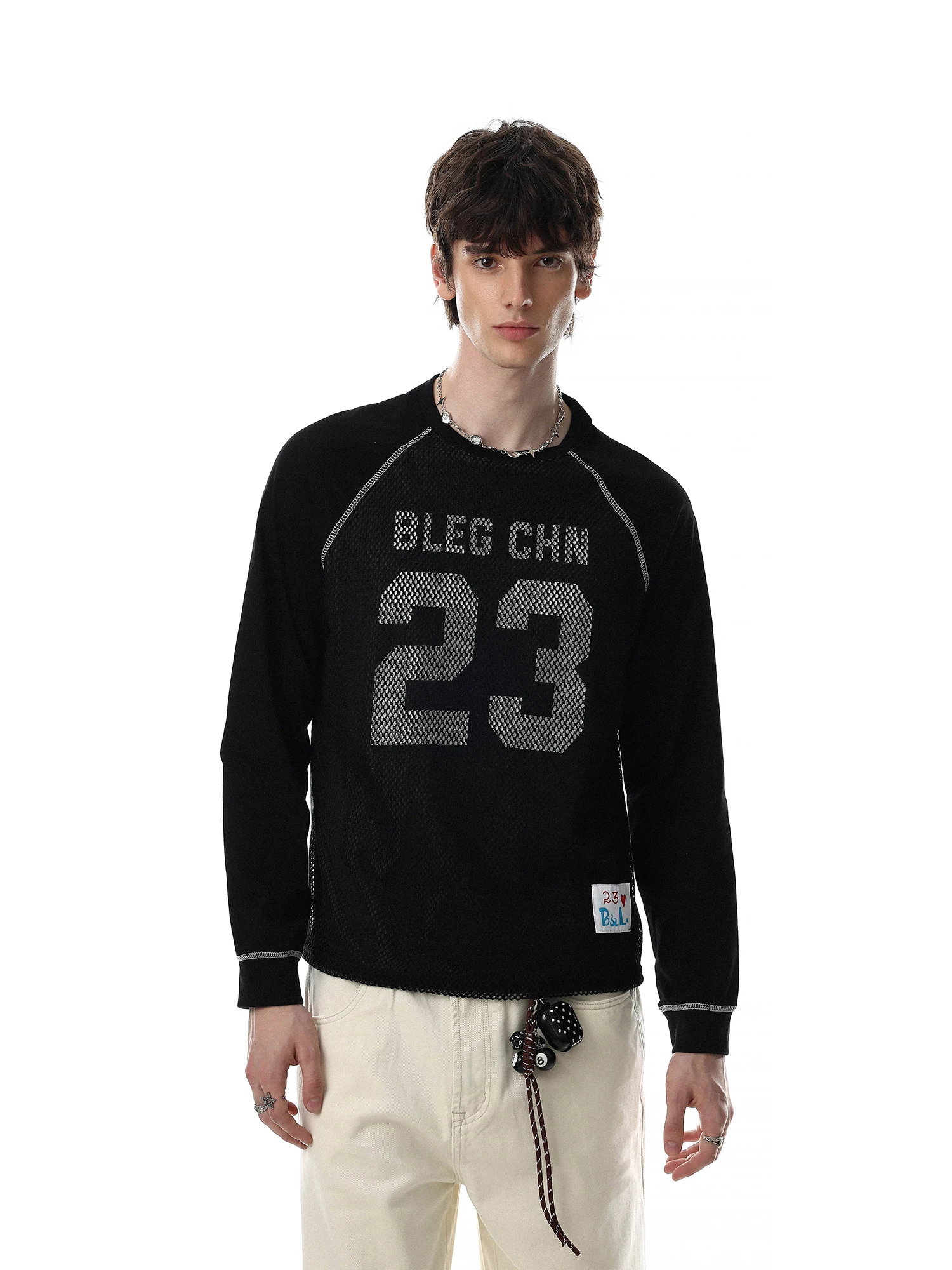 MRNEARLY American Style Long Sleeve Loose Fit Couple T-Shirt Grid Composite Splicing Casual Cotton round Neck Top for Men And...