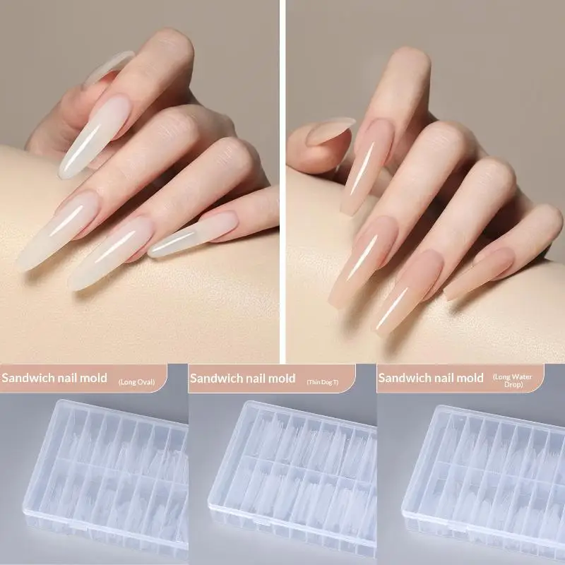 180/240 pçs sanduíche formas duplas de unhas elípticas trapézio extensões transparentes-formas duplas molde inferior superior longo diy formas da arte do prego