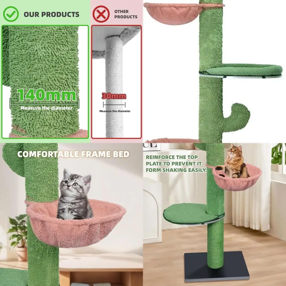 

Кошачья лазалка от пола до потолка с гамаком и когтеточками, зеленая