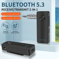 Bluetooth-Compatible 5.3 Audio Receiver Transmitter 3.5mm AUX Stereo 2 in 1 Music Wireless Adapter With Mic For TV PC Hands-Free
