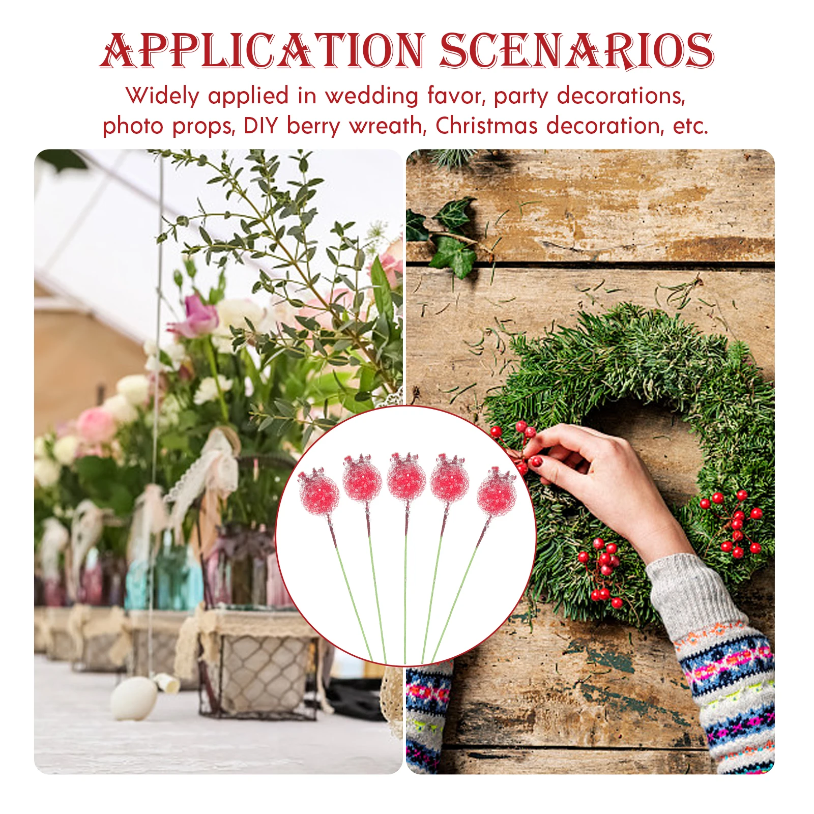 

100Pcs Simulation Frosted Berries Artificial Red Berries for DIY Christmas Decoration Wreath Garland Ornament Xmas Tree Supplies