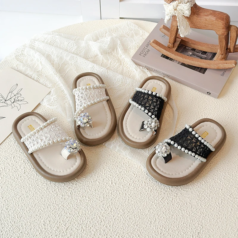 

Summer Children's Slippers Girls Princess Beaded Lace Breathable Non-slip Soft Slipper Toddler Shoes Flip-flops Slippers Outdoor