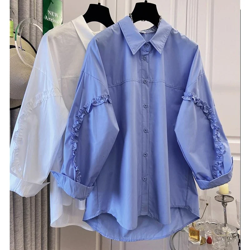 2025 Autumn New Simplicity Elegant Buttons Turn-down Collar Long Sleeve Blouse Female All-match Pleated Loose Women's Shirt Tops