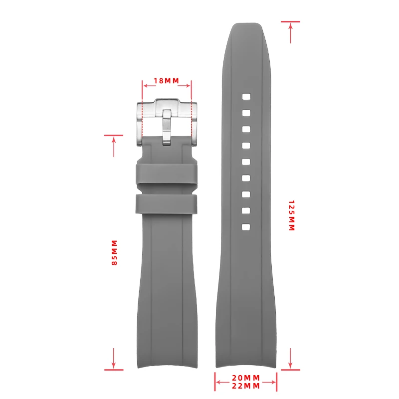 20mm 22mm Silicone Strap Curved interface watchband for MIDO MULTIFORT TV MTP-1375 Seiko5 Moonswatch rubber Watch Accessories