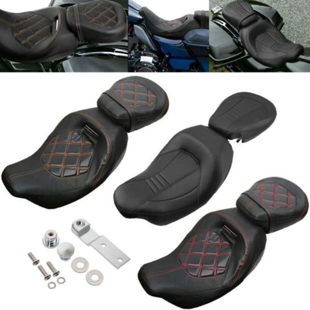 Motorcycle Driver Passenger Seat Two-up Low-Profile Seat For Harley Touring CVO Street Glide Road King Special Classic 2009-2023