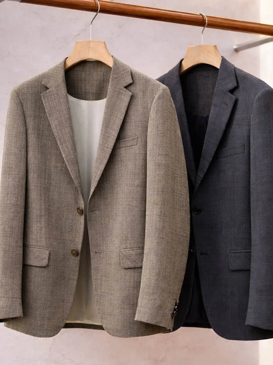 Fashionable Men's Business Suit Jacket Texture Pattern Warm Casual Style Spring Autumn Standard Fit Two Button Closure Coat