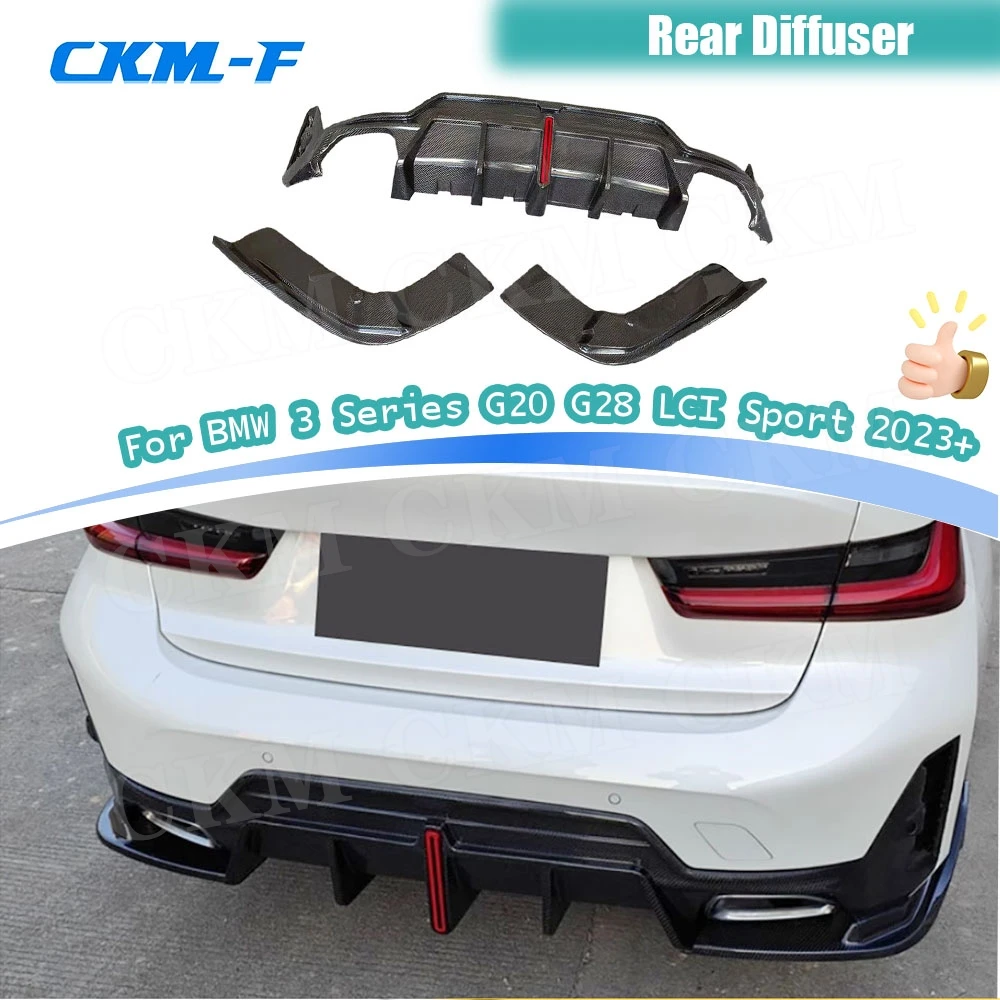 

Разветвители диффузора заднего бампера из настоящего углеродного волокна с подсветкой для BMW 3 серии G20 G28 LCI Sport 2023 + комплекты кузова заднего бампера
