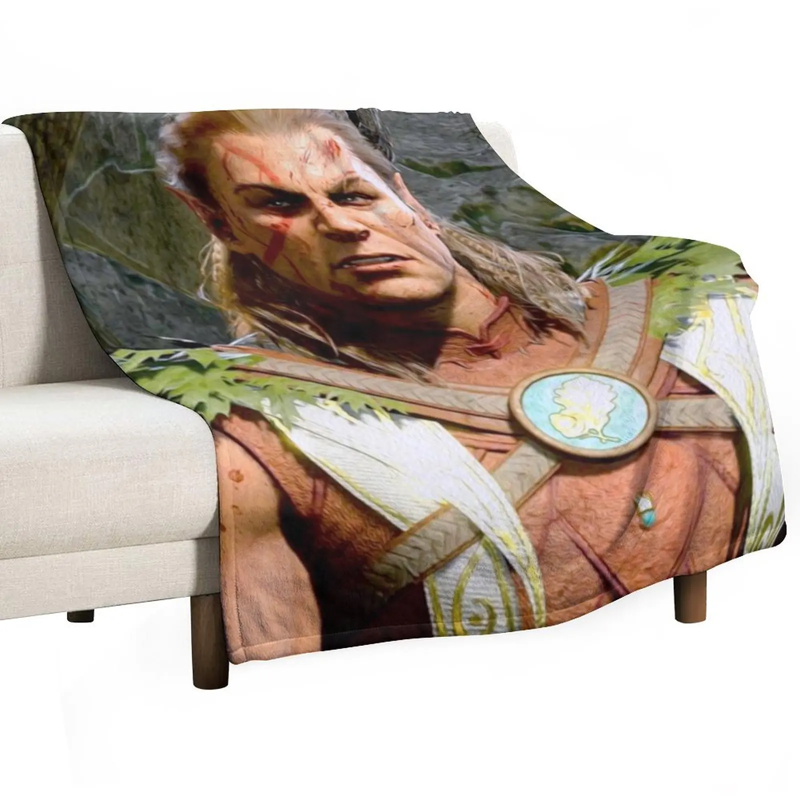 

Halsin the Elf Druid Adventurer looking angry Throw Blanket Warm Retros anime Blankets