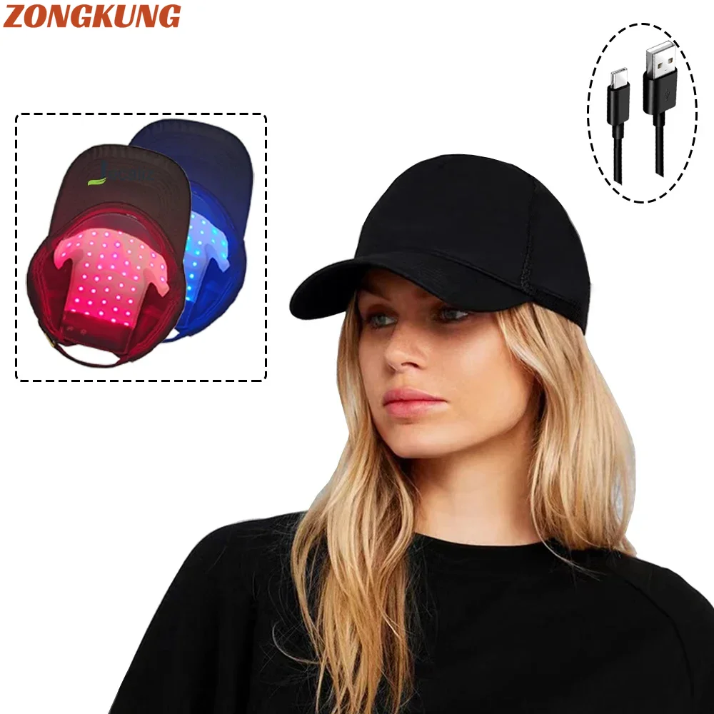 48PcsLED Red Light Infrared Hair Cap 660nm&850nm For Hair Regrowth Anti Hair Loss Relax Scalp Care Hat With Red And Blue Light