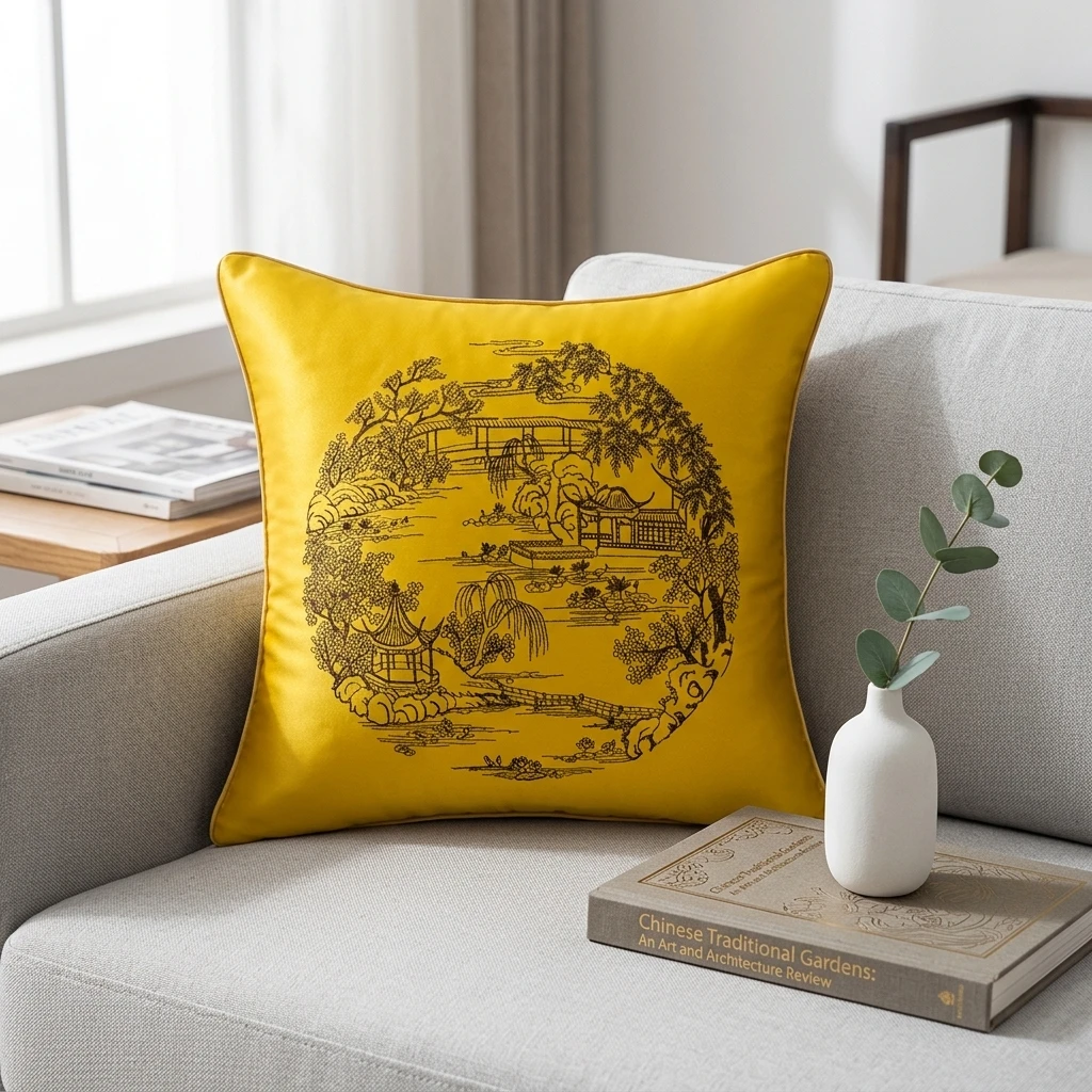 Design Luxury Cushion Cover Embroidered Chinese Style Yellow 30x50 45x45 40x60 50x50 60x60cm Pillowcase For Home Hotel Bed Sofa