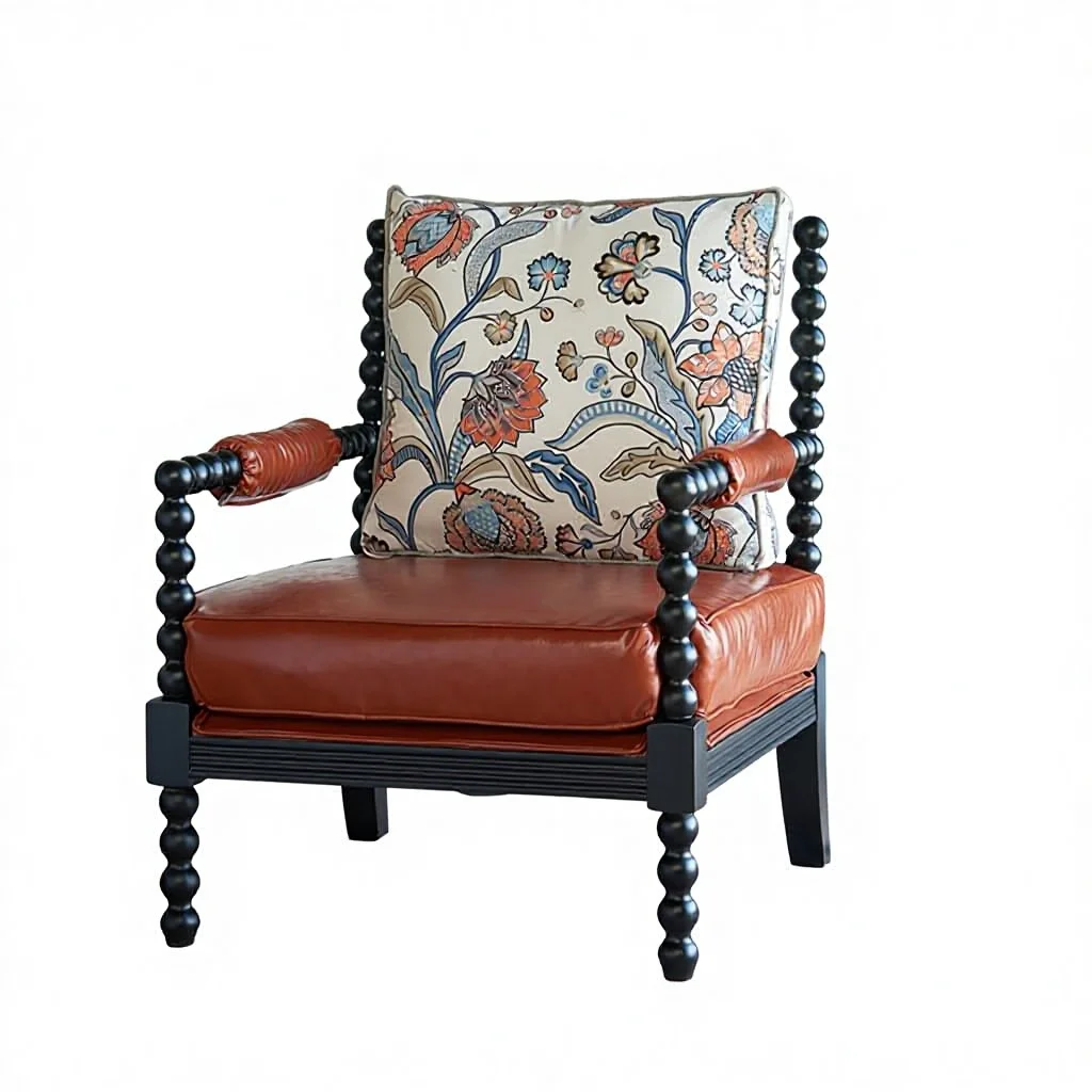 

American Style Single Sofa Chair Living Room Sena Gourd Armrest Fabric Guest Customizable Home Furniture Vintage Leather Pearl
