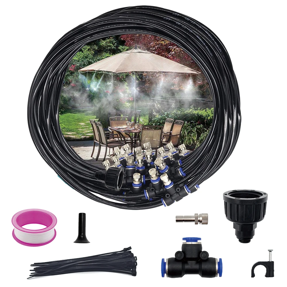 Sistema de enfriamiento por nebulización, línea de nebulización con boquillas de niebla de metal de cobre, sistema de nebulización para patio, sistema de enfriamiento de nebulizas para exteriores