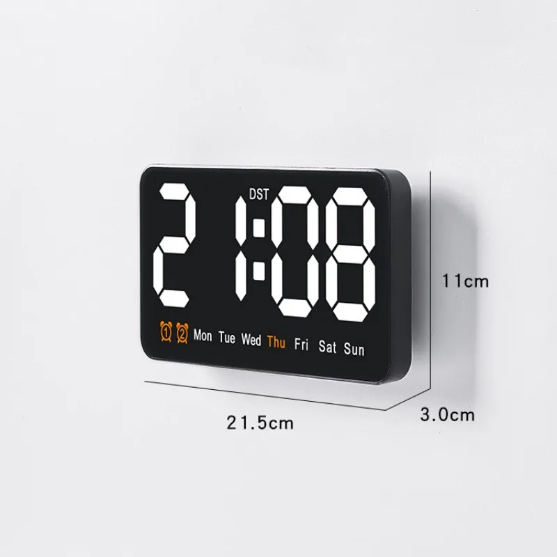 Sprachsteuerung, große digitale Wanduhr, Temperatur, Datum, Woche, DST, Schlummer-Tischuhr, 12/24 Stunden, Dual-Alarm, Wand-LED-Uhr – Detail 12