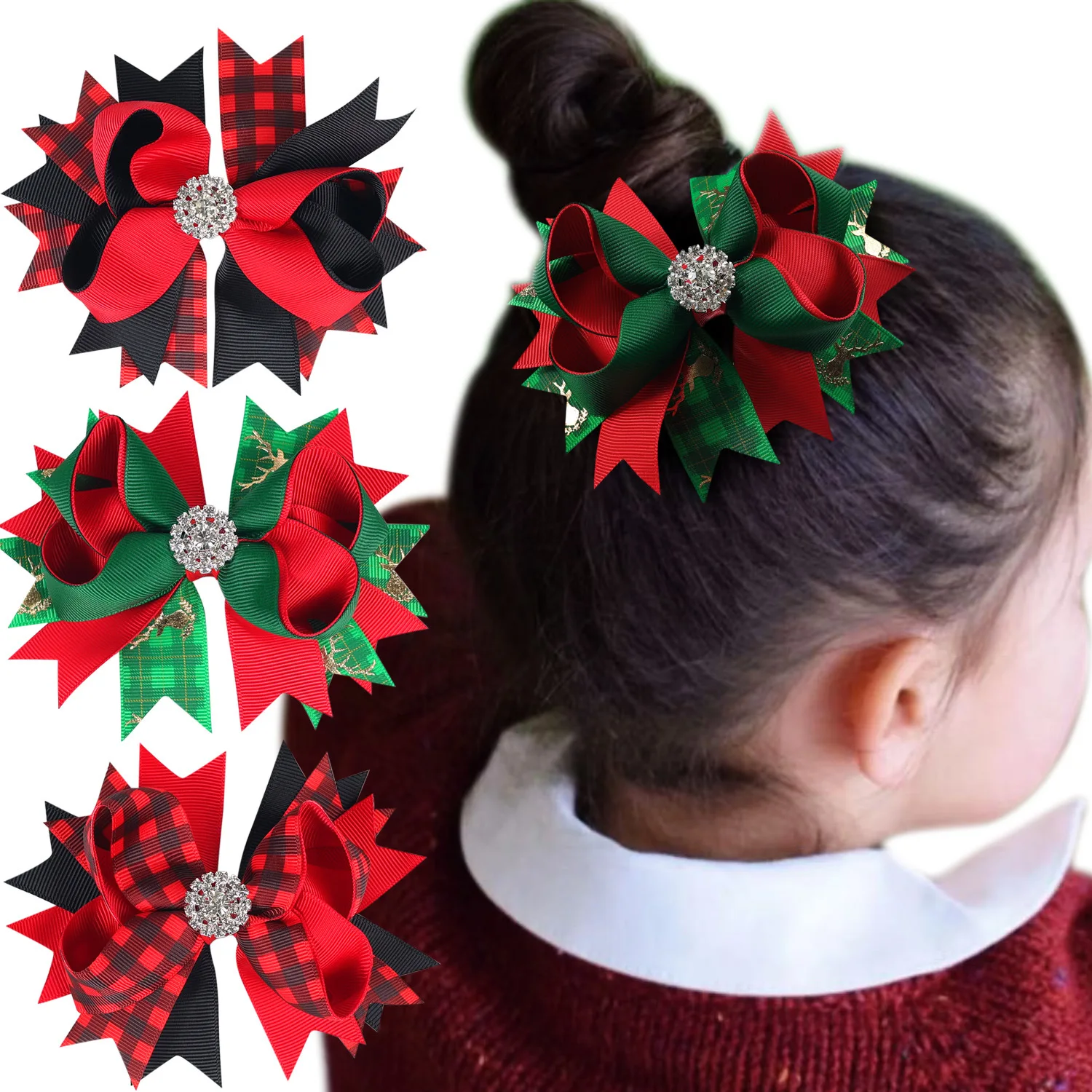 

30 PCS/Lot, 4.7“ Handmade Twist Ribbon Bow Hair Clips For Kids Girls Christmas Holiday Gift