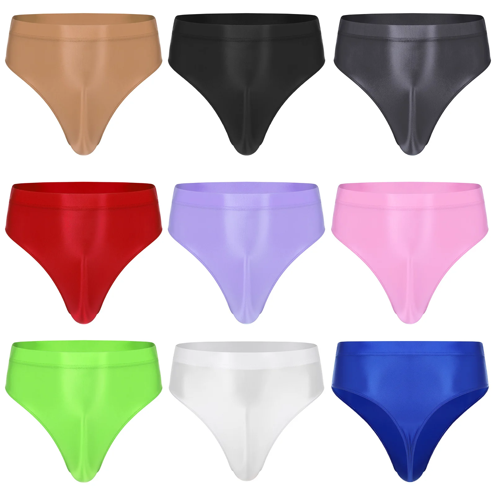 Mens Swimsuit Mens Glossy Swimwear High Waist Thong Bulge Pouch Briefs Swimming Panties Elastic Waistband Underpants Underwear