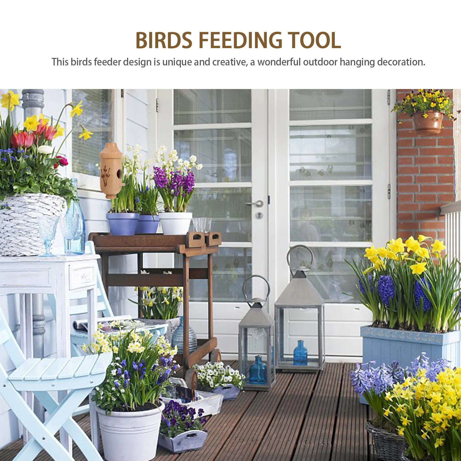 

Wooden Bird Feeder Hanging Food Tray Durable Reliable Outdoor Garden Wooden Feeder Small Birds Canary Parrot Lark Pet Supplies