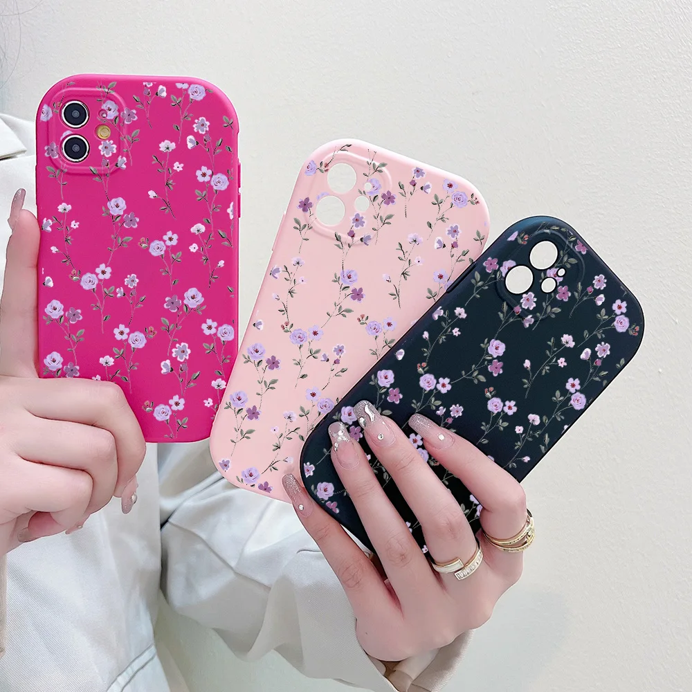 Fashion Cute Flowers Oval Frame Phone Case For iPhone 11 12 13 14 15 Pro Max XR X XS SE 2022 SE2020 7 8 6 6S 15 Plus Cases Cover