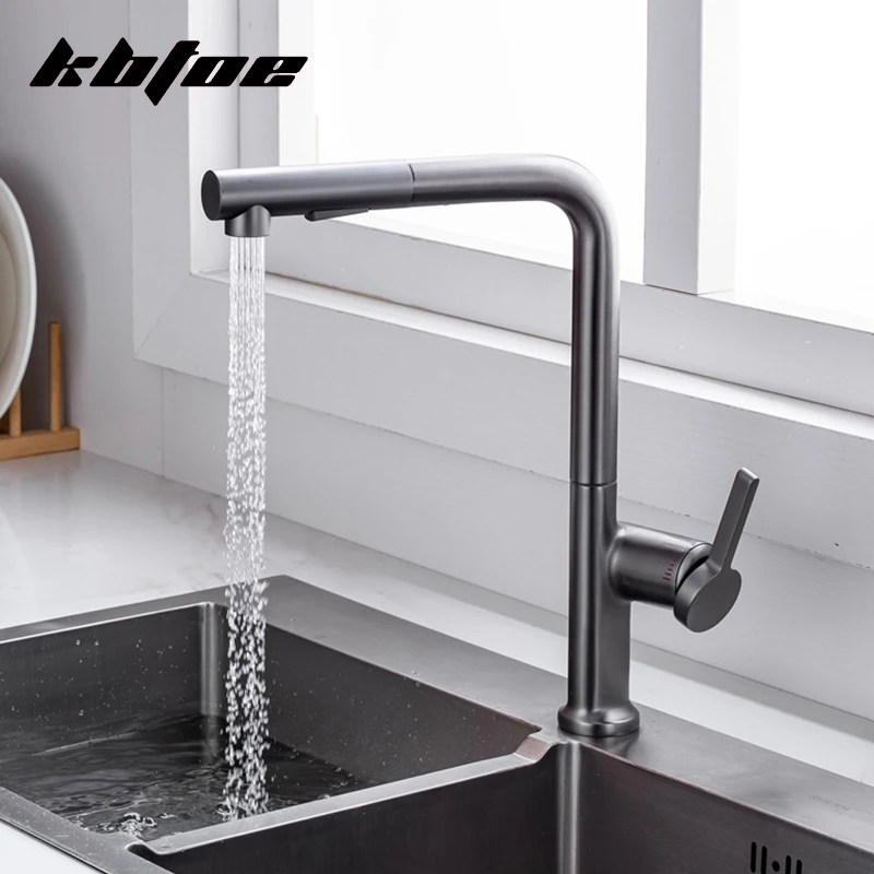 Pull Out Kitchen Faucet Brass 360 Rotation Stream Sprayer Head Hot and Cold Water Sink Mixer Tap Brushed Gold/Black/Chrome Crane