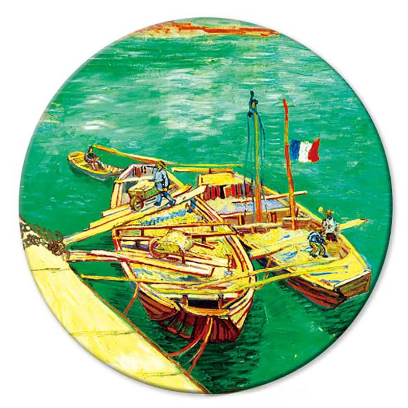 Van Gogh Oil Painting Circular Coaster Ceramic Absorbent Table Mat with Cork Wood Creative Dining Table Decorations