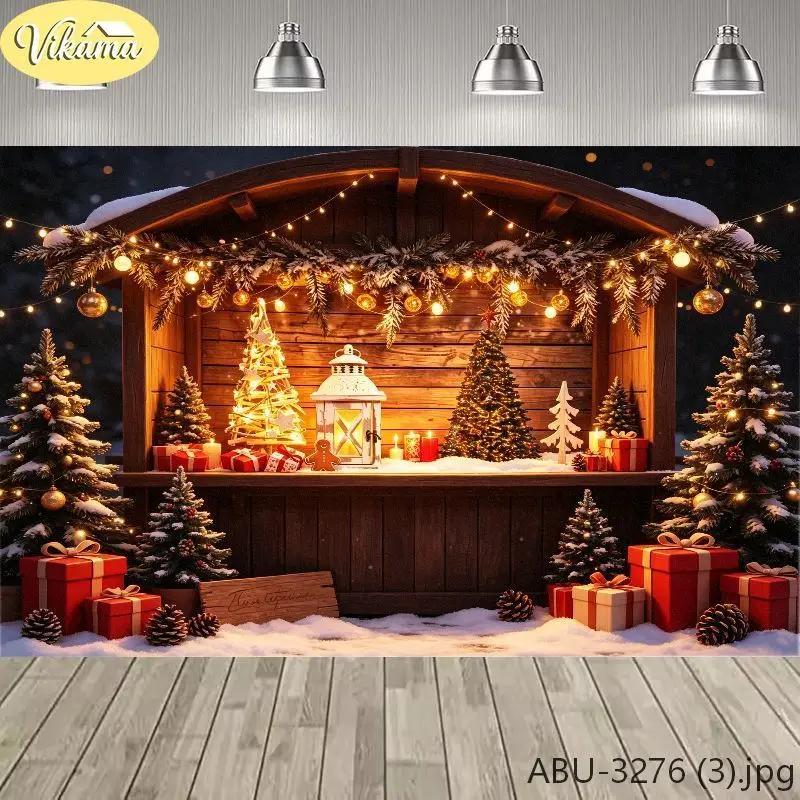 VIKAMA Photography Background Christmas Wooden House Family Scene Photo Backdrop Family Party Birthday Festival Home Decor