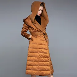 winter woman slim Down Jackets Women's clothing 2024 new model long White duck down thickening Retract your waist overcoat