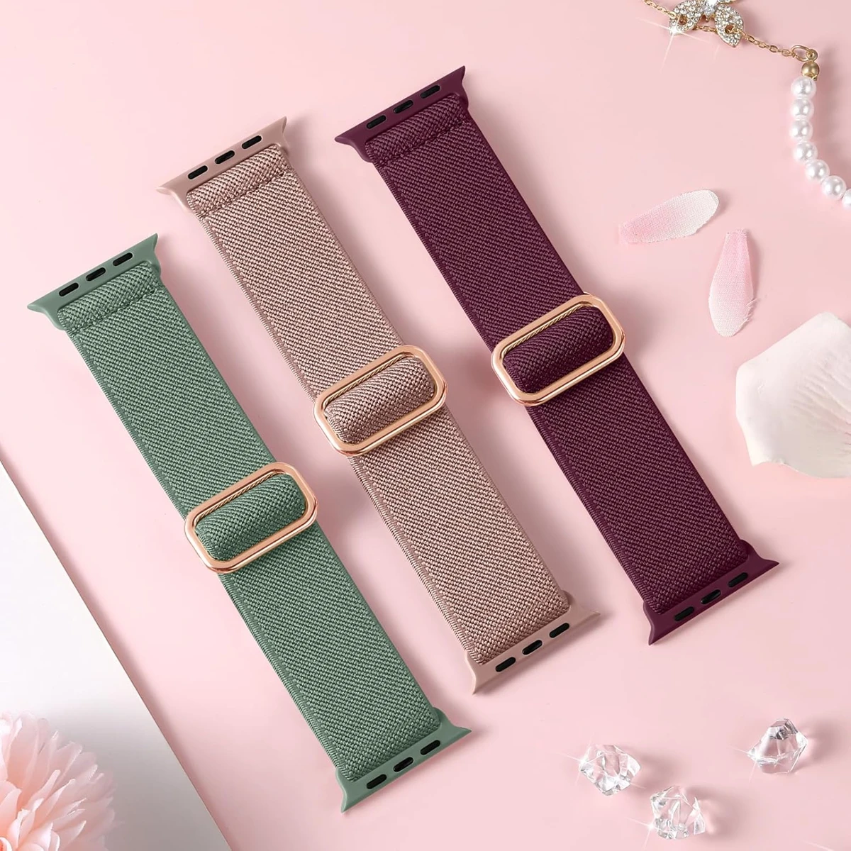 3 Pack Elastic Strap for Apple Watch Bands for Women 40mm 38mm 44mm 42mm 41mm 45mm Stretchy Wristband for Iwatch Series 9 8 7 6