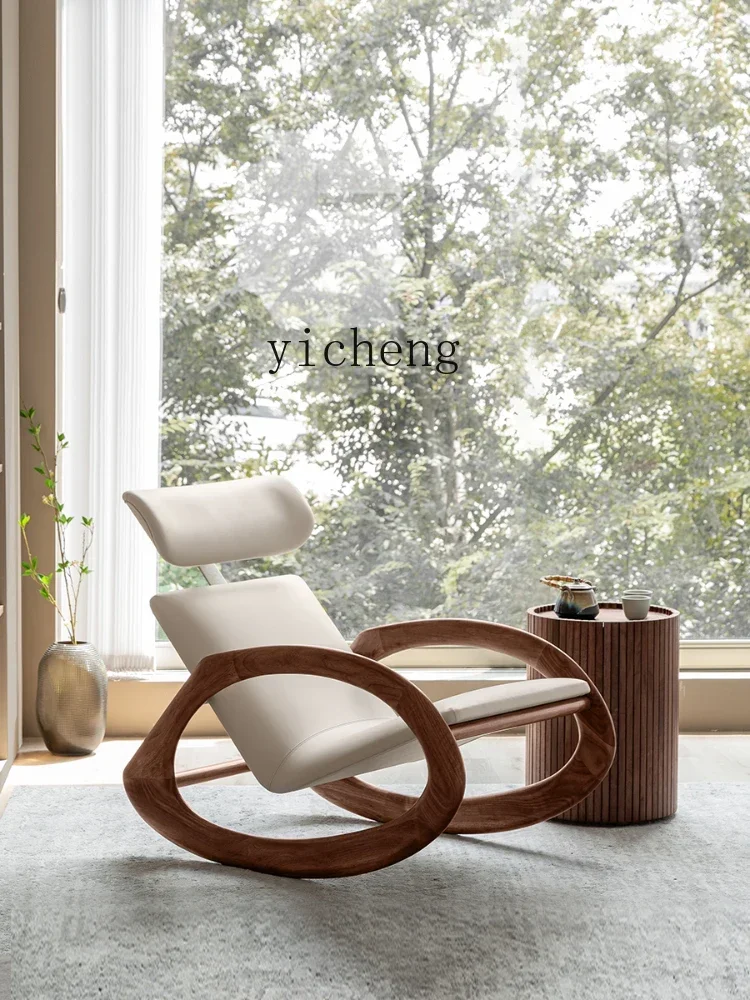 Solid Wood Rocking Chair Black Walnut Single Lazy Sofa Home Lunch Break Adult Recliner