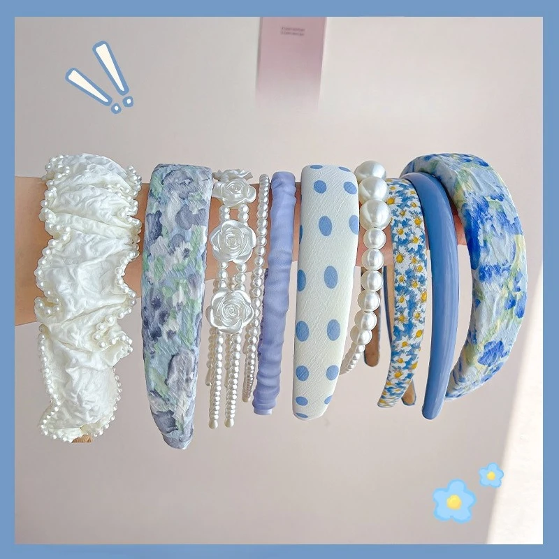 

Летняя светло-голубая повязка для волос: французская широкая повязка с высоким воротом и губчатой основой — свежая и универсальная.