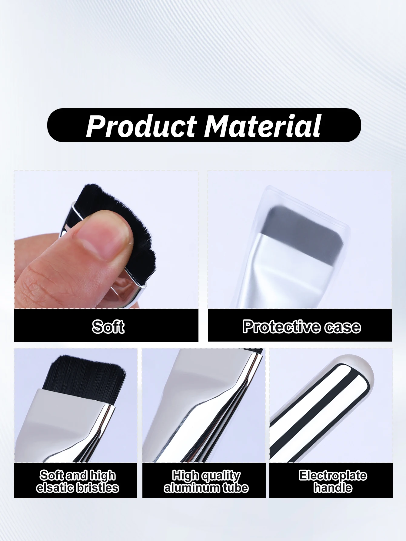 Brocha para base ultrafina, esponja de maquillaje con cojín de aire negro, brocha para máscara plana, juego de brochas para base, herramientas de maquillaje profesionales